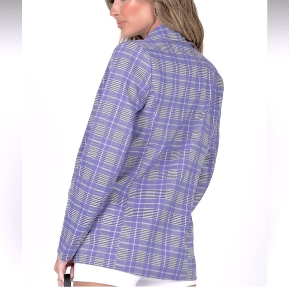 Princess Polly Mrs Nancy Blazer blue check plaid print - Picture 4 of 11